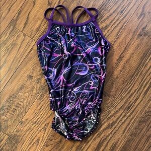 Girls Purple Shiny Swirl One Piece Bathing Suit